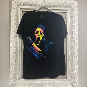 Black Graphic Tee with Neon Ghost Face from Scream Design. Size M. ❣️